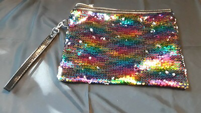 Jennifer & Co Sequined Cosmetic/Clutch Bag 10''x7'' Multicolored w/ Silver Inside