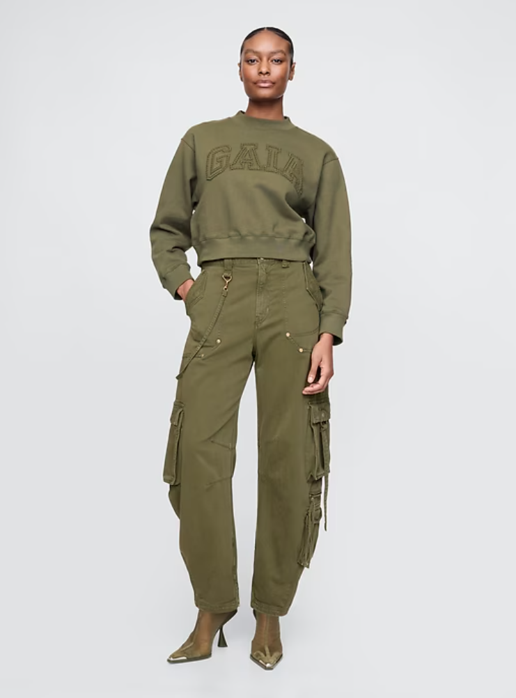 Gap x Cult Gaia Cropped Logo Sweatshirt Green Size XXS New with