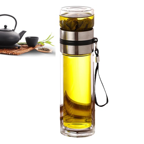 Portable Double Wall Insulated Glass Tea Infuser Travel Tumbler Water Bottle - Picture 12 of 15