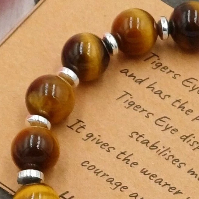 Pulsera TIGERS EYE elástica hecha a mano + bolsa de regalo y tarjeta cristal piedras preciosas 6/8 mm Foto 3 de 4