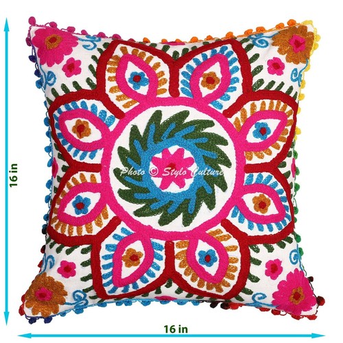 Boho Bohemian Cushion Cover Suzani Embroidered Throw Decor Pillow Cover Case - Picture 5 of 7