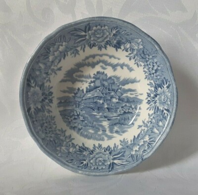 SALEM PORZELLAN ENGLISH VILLAGE DESSERTSCHALE EISENSTEIN OBSTSCHALE IN BLAU UND WEISS