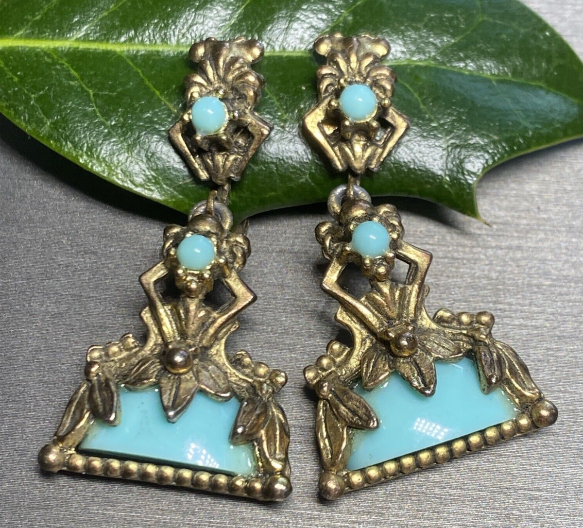 Art Deco Antique Screw Back Earrings Estate Jewelry Pre-owned Faux Turquoise