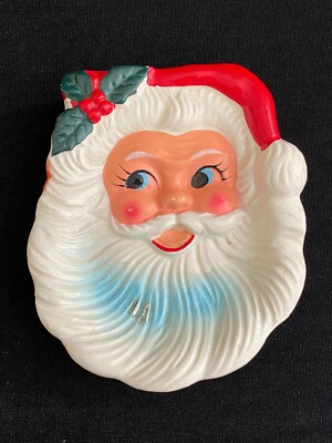 Vintage Ceramic Santa Claus Face Candy Dish Wall Hanging Japan Ash Tray