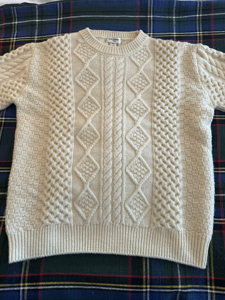 Maglione lana Saint Laurent Aran panna taglia small