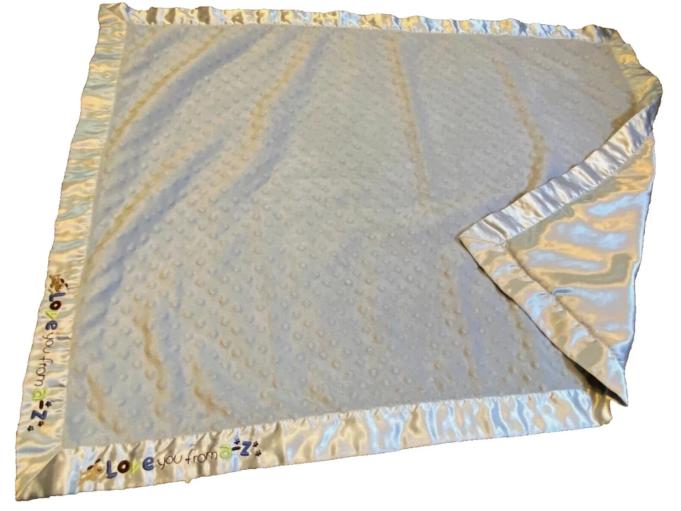 6S Carter's Blue Puppy Dog Love From A-Z Minky Dot Plush Satin baby crib Blanket - Image 3 of 4