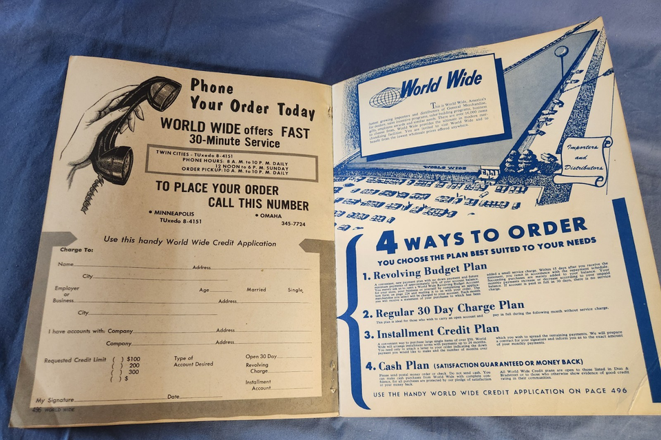 Rare! Vtg. 195060's WORLD WIDE Catalog Gen. Merchandise Clothes Clocks