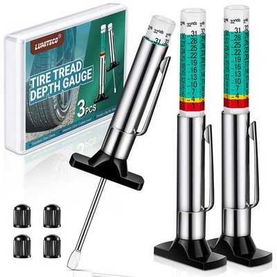 LUMITECO 3-Pack Tire Tread Depth Gauge, Color Coded Gauge