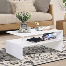 2 Tier Coffee Table End/Side Table Modern Design w/Open Shelf Living Room White
