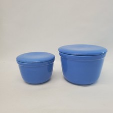 VTG Set of 2 Oxford Ware Storage Bowls w/ Lids Periwinkle Blue Made In USA