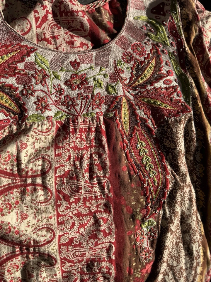 Vntg Sultana by Adini Embroidered Kaftan Maxi Dress Boho India Bling Embellished - Image 4 of 4