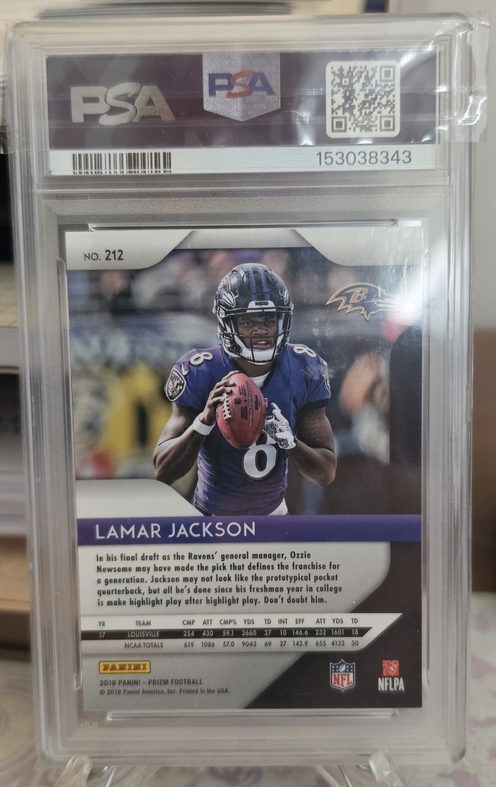2018 Panini Prizm #212 Lamar Jackson PSA 9 ROOKIE RC view 2