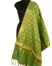 Green Banarasi Dupatta Floral Woven Zari Brocade Indian Long Stole Wrap Shawl