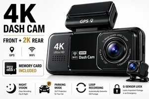 4K Dash Cam Front Rear 2K WiFi GPS Night Vision Parking Mode Memory Included