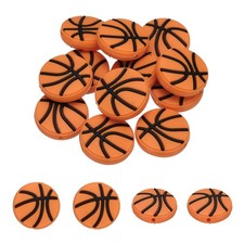 12pcs Basketball Round Shape Sports Ball Silicone Beads 28mm PVC, Orange Red