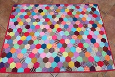 Large Antique Quilt Crazy Piece Octagon Pattern 58x44 Baby Blanket Lap Couch