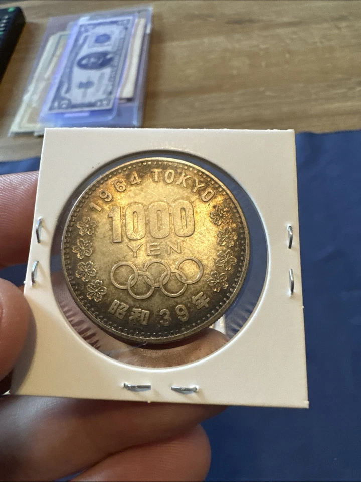 Moneda de plata de 1000 yenes Japón 1964 Juegos Olímpicos de Tokio Foto 3 de 3