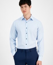 Alfani Mens Slim Fit Dress Shirt Blue White - 17-17.5 34/35