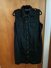 Sag Harbor Sleeveless Collard Cotton-Spandex Black Shirt Dress - 12