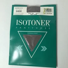 Isotoner Pantyhose Control Top Silky Sheer Sandalfoot Size 2 Nylons Taupe VTG C1