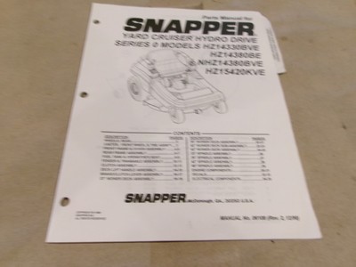 SNAPPER YARD CRUISER HYDRO DRIVE SERIES PARTS MANUAL MULTIPLE MODELS