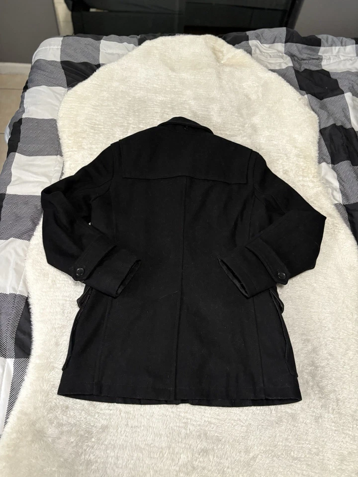 Abrigo de Lona Zara Hombre Negro Cremallera Mezcla Lana Talla Pequeña Chaqueta Foto 2 de 4