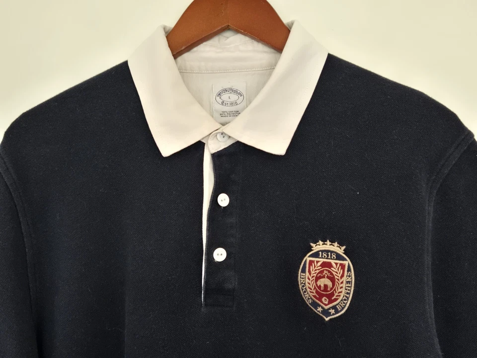 Camisa de Rugby Brooks Brothers Para Hombres L Negra Rayas Cresta Logo L/S Preppy Polo Foto 2 de 4