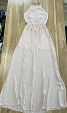 Show Me Your Mumu Maxi Tie Halter Dress Soft Pink Slit Sz M Bridesmaid