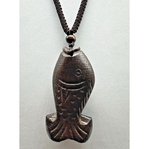 Carved Wood Fish Pendant Large 3" Boho Necklace Pisces