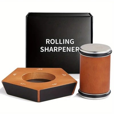 Diamond Rolling Knife Sharpener   5 Angles, Wood Handle, Durable & Portable