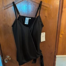 NWT Aquashape Dolfin Swimsuit Top Womens Small Black Tankini Side Tie Padded Cup