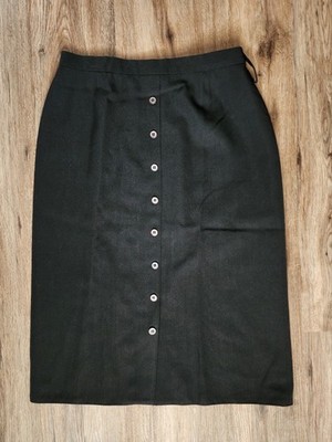 Canda Black Faux Button Front Lined Skirt Zip Back, Euro 42, 30'' X 28''