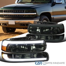 Smoke Headlights+Bumper Fits 1999-2002 Chevy Silverado 2000-2006 Tahoe Suburban