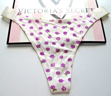 VICTORIA'S SECRET PINK Cotton Logo High Leg Thong Panty VS Blueberry S M L XL