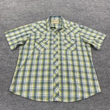 Wrangler Shirt Mens XL Green Plaid Short Sleeve Western Pearl Snap Relaxed Fit