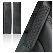 2PCS Car Seat Belt Cover Pad,Breathable Leather 9.10 2.56 0.60 inch, Black