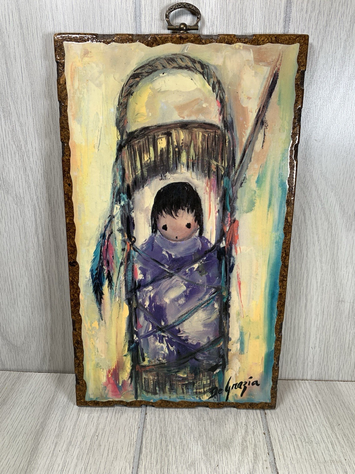 De Grazia Signed  Wall Hanging Wood Plaque Art MY VERY OWN PAPOOSE Decor