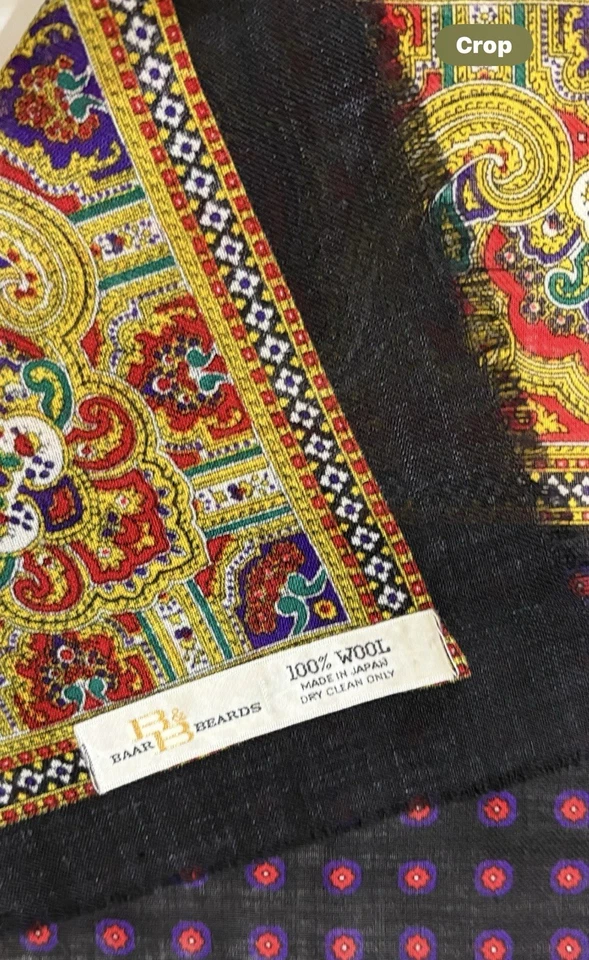 Vintage Baar & Beards Wool Paisley Raw Fringed Square Scarf Shawl 29x29 Japan - Image 2 of 2