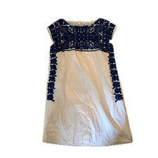 Madewell Blue Embroidered White Dress Women's Size Medium