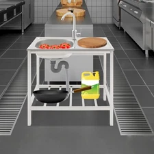 Stainless Steel Utility Sink Freestanding with Storage Shelf for Kitchen Laundry