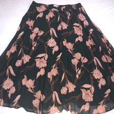 A New Day Green Pink Floral Pleated Midi Skirt Elastic Waist L RN17730
