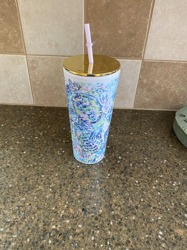 LILLY PULITZER 24 OZ Insulated Tumbler With Gold Lid & Straw~ Free Shipping - Picture 4 of 5