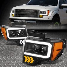[LED DRL]FOR 09-14 FORD F150 ARROW SIGNAL BLACK AMBER CORNER PROJECTOR HEADLIGHT