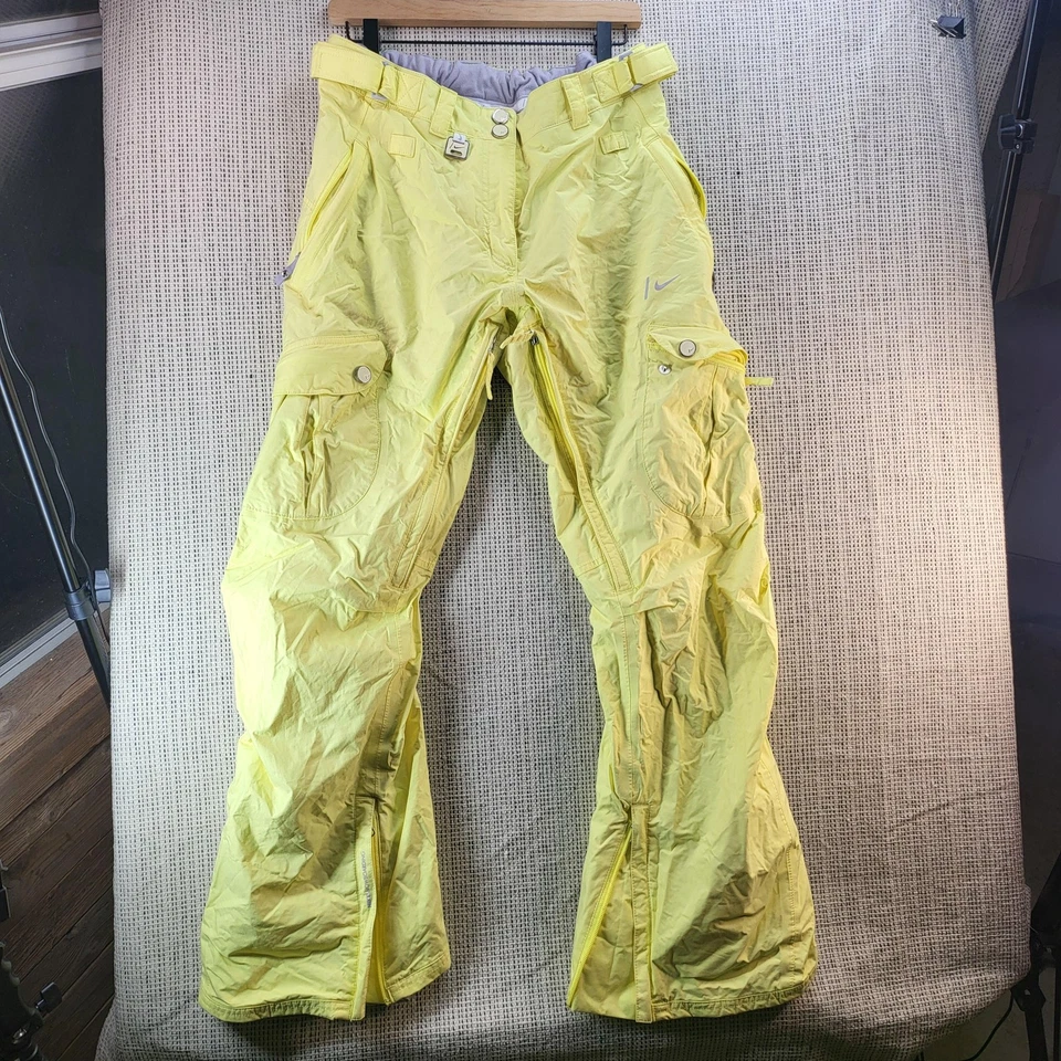 Nike Snowboarding Pants Mens Large Yellow RECCO Cargo Zip Vents Ski Waterproof - Image 2 of 4