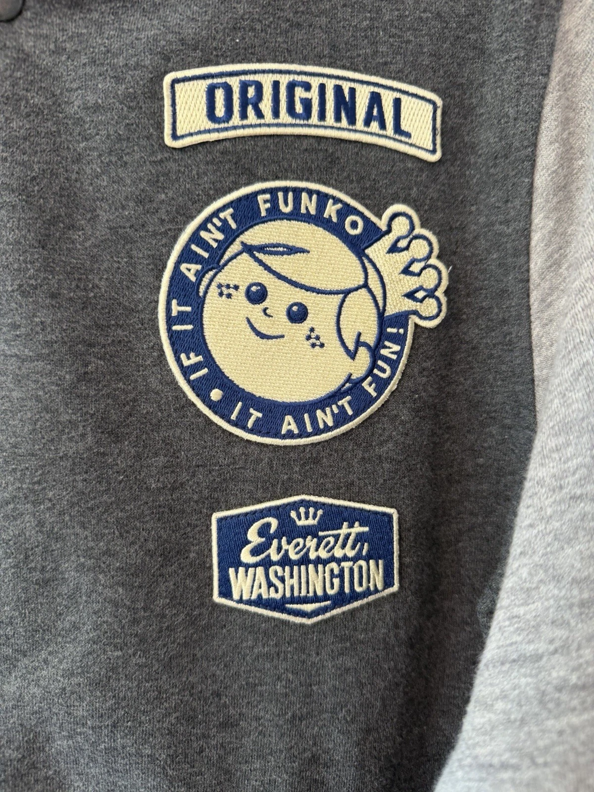 Freddy Funko Mens Letterman Jacket XS HQ Headquarters Gray Varsity Snap Coat image 3