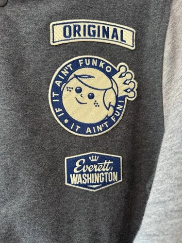 Freddy Funko Mens Letterman Jacket XS HQ Headquarters Gray Varsity Snap Coat image 3