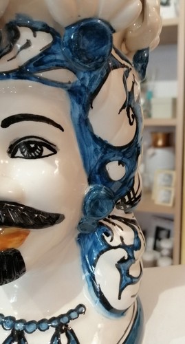 Testa Di Moro In Ceramica Di Caltagirone Dipinto A Mano H 25 - Foto 9 di 10