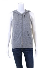 Monrow Womens Hooded Sleeveless Full Zip Vest Jacket Gray Size Extra Small