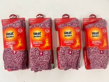 4 PAIR Heat Holders ORIGINAL Berry/Light Pink Crew Socks - 7X Warmer