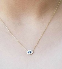 Evil Eye Necklace, 14K Solid Yellow Gold Evil Eye Necklace, Dainty Evil Eye Neck